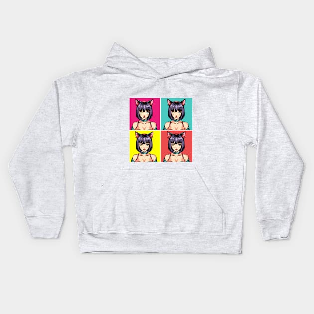 cat girl in pop art style Kids Hoodie by KENG 51